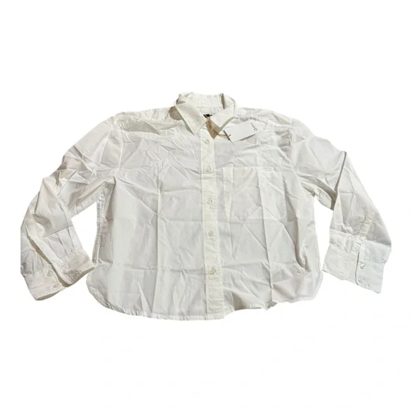 Quince 100% Organic Cotton Poplin Cropped Long Sleeve Shirt Sz M NEW - Picture 2 of 3